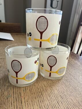 Lot Of 3 MCM Low Ball Tennis Racquet Drinking Whiskey Cocktail Glasses